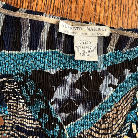 Alberto Makali SZ S Long Sleeve Crepe Semi Sheer Animal Print Blue Blouse Sequin - Picture 6 of 15